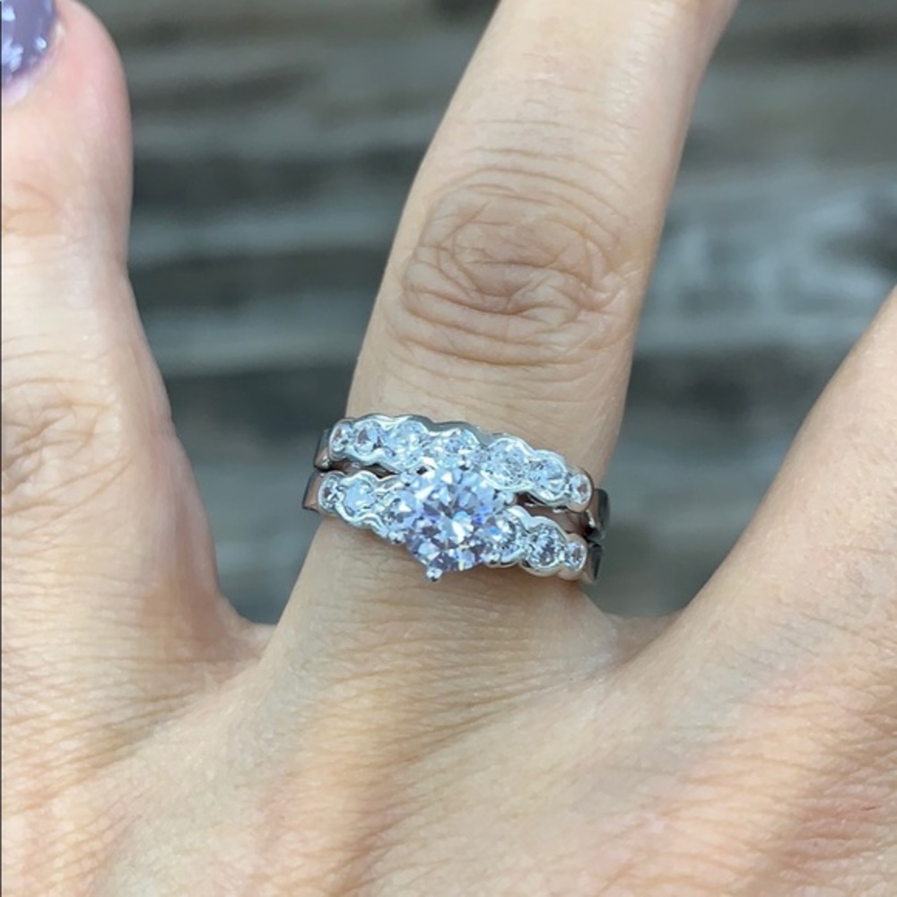 1ct Round Engagement Ring Wedding Band 2pc set